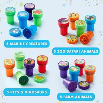 JOYIN 50 Pcs Assorted Stamps for Kids - Self-Ink Stamps with 50 Designs for Birthday Party Favor, Ca...