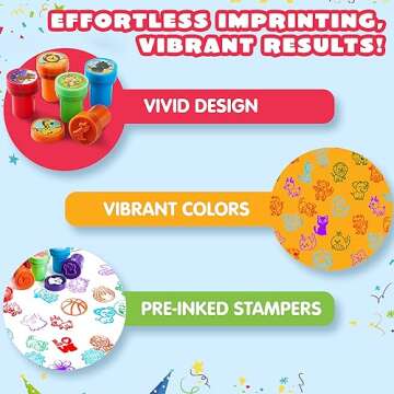 JOYIN 50 Pcs Assorted Stamps for Kids - Self-Ink Stamps with 50 Designs for Birthday Party Favor, Carnival Prizes, School Stampers, Goodie Bag, Halloween, Christmas (Zoo, Holiday Stampers)