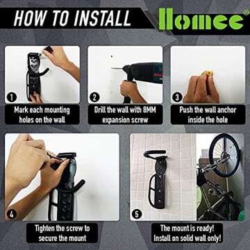 HOMEE Bike Rack Garage 2 Pack Bike Wall Mount Vertical Bike Hooks Storage System Wall Mount Bike Hanger for Garage Indoor Shed-Easy to install Use-Heavy Duty Holds up to 65 lb with Screws