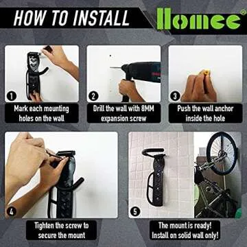 HOMEE Bike Rack Garage 2 Pack Bike Wall Mount Vertical Bike Hooks Storage System Wall Mount Bike Hanger for Garage Indoor Shed-Easy to install Use-Heavy Duty Holds up to 65 lb with Screws