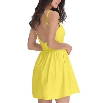 FANCYINN Women's Yellow Short Cocktail Dress with Pockets
