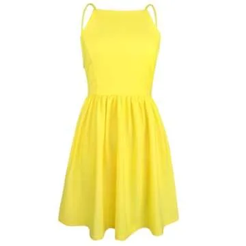 FANCYINN Women's Yellow Short Cocktail Dress with Pockets