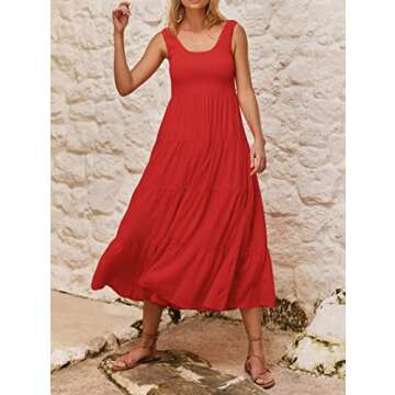 R.Vivimos Women's Summer Sleeveless Tank Dress Boho Casual Smocked Backless Tiered Ruffle Flowy Midi...