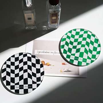 Kelendle Creative Acrylic Coasters Set of 6 Round Checkerboard Abstract Cup Mat Pad Mosaic Absorbent Coasters for Drinks Tabletop Protection for Table Bar Desk Home Decor Housewarming Gift