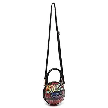 Teridiva Graffiti Letter Basketball Shaped Purse for Women Round Crossbody Bag Ladies Messenger Handbag