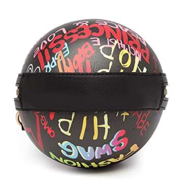 Teridiva Graffiti Letter Basketball Shaped Purse for Women Round Crossbody Bag Ladies Messenger Handbag