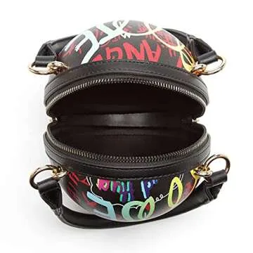 Teridiva Graffiti Letter Basketball Shaped Purse for Women Round Crossbody Bag Ladies Messenger Handbag
