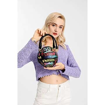 Teridiva Graffiti Letter Basketball Shaped Purse for Women Round Crossbody Bag Ladies Messenger Handbag
