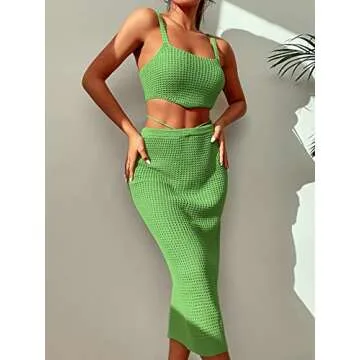 Stylish Crochet Swimsuit Cover-Up Set for Women - Green