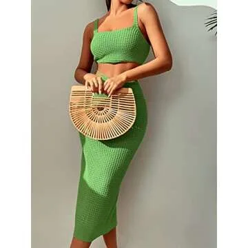 Stylish Crochet Swimsuit Cover-Up Set for Women - Green
