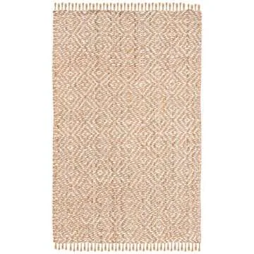 SAFAVIEH Natural Fiber Collection Area Rug - 8' x 10', Ivory & Natural, Handmade Boho Diamond Tassel...