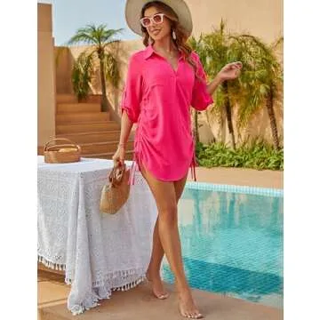 Blooming Jelly Womens Bathing Suit Cover Up Swimsuit Coverup Beach Dress Bikini Drawstring Swimwear Cover ups(X-S, Rose Red)