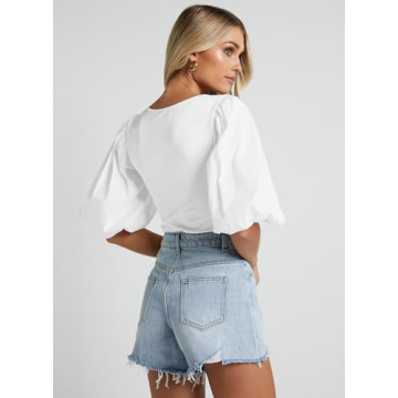 Nutssfiree Puff Sleeve Summer Blouse for Women