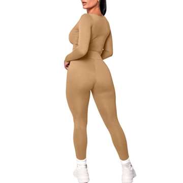 Kaximil Women's Workout Tracksuit 2 Piece Outfits Long Sleeve Crop Top Legging Pants Matching Sets