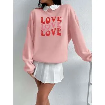 LUKYCILD Love Sweatshirt Women Valentine's Day Shirts Funny Graphic Long Sleeve Lightweight Shirt Holiday Pullover Tops Pink