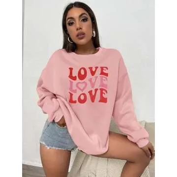 LUKYCILD Love Sweatshirt Women Valentine's Day Shirts Funny Graphic Long Sleeve Lightweight Shirt Holiday Pullover Tops Pink