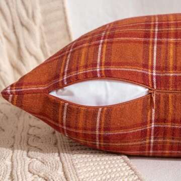 MIULEE Fall Set of 2 Scottish Tartan Plaid Throw Pillow Covers Farmhouse Classic Decorative Square Cushion Cases for Decor Sofa Couch 18x18 Inch, Rust