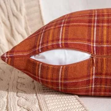 MIULEE Fall Set of 2 Scottish Tartan Plaid Throw Pillow Covers Farmhouse Classic Decorative Square Cushion Cases for Decor Sofa Couch 18x18 Inch, Rust
