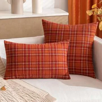 MIULEE Fall Set of 2 Scottish Tartan Plaid Throw Pillow Covers Farmhouse Classic Decorative Square Cushion Cases for Decor Sofa Couch 18x18 Inch, Rust
