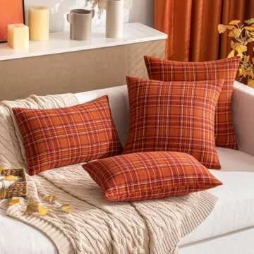 MIULEE Fall Set of 2 Scottish Tartan Plaid Throw Pillow Covers Farmhouse Classic Decorative Square Cushion Cases for Decor Sofa Couch 18x18 Inch, Rust