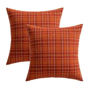 MIULEE Fall Set of 2 Scottish Tartan Plaid Throw Pillow Covers Farmhouse Classic Decorative Square Cushion Cases for Decor Sofa Couch 18x18 Inch, Rust