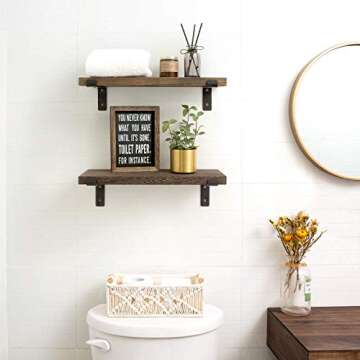 Mkono Floating Shelves Wall Mounted Rustic Wood Wall Shelf Modern Storage Shelving with L Brackets f...