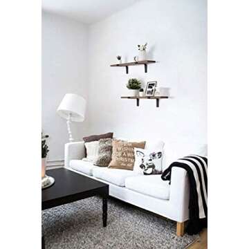 Mkono Floating Shelves Wall Mounted Rustic Wood Wall Shelf Modern Storage Shelving with L Brackets for Home Decor Bathroom Bedroom Living Room Kitchen Office Set of 2, Brown, 17"