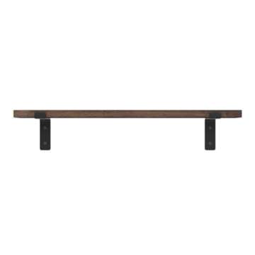 Mkono Floating Shelves Wall Mounted Rustic Wood Wall Shelf Modern Storage Shelving with L Brackets for Home Decor Bathroom Bedroom Living Room Kitchen Office Set of 2, Brown, 17"