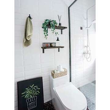 Mkono Floating Shelves Wall Mounted Rustic Wood Wall Shelf Modern Storage Shelving with L Brackets for Home Decor Bathroom Bedroom Living Room Kitchen Office Set of 2, Brown, 17"