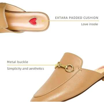 Vertundy Women's Tan Mules Brown Low Heel Flats Loafers Leather Slip On Backless