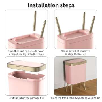 Procade Bathroom Trash Can with Lid, 4 Gallon Pink Garbage Can, Tall Plastic Trash Bin with Push Button, Slim Gold Trash Can Waste Basket for Room, Bedroom,Office,Kitchen