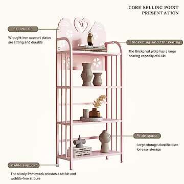 FIJOS Bookshelf, 4-Tier Open Bookcase, Toy Storage Shelf, Book Display Rack Suitable for Living Room, Bedroom, Toddler Room, 23.6" L