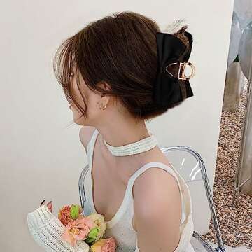 𝑪𝑼𝑩𝑨𝑪𝑶 Hair Bow Claw Clips for Women, 2pcs Bowknot Hair Clips Hair Bow for Women Medium Hair Clips for Thick Hair, Silk Bowknot Hair Jaw Clips Hair Styling Accessories Fashion (Black&White)