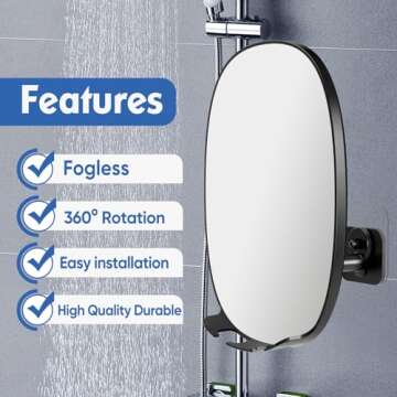 COSMIRROR Shower Mirror Fogless for Shaving with Updated Adhesive,360° Rotation,Two Razor Holders N...