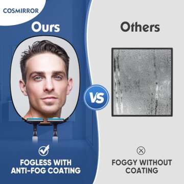 COSMIRROR Shower Mirror Fogless for Shaving with Updated Adhesive,360° Rotation,Two Razor Holders No-Drilling Fogless Mirror for Shower, Shatterproof & Waterproof Bathroom Shaving Mirror