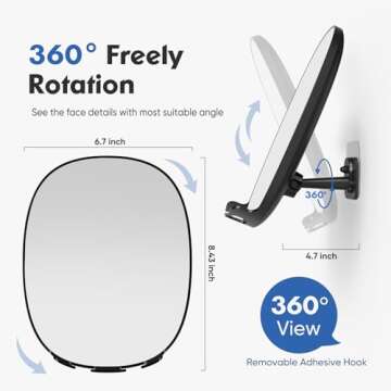 COSMIRROR Shower Mirror Fogless for Shaving with Updated Adhesive,360° Rotation,Two Razor Holders No-Drilling Fogless Mirror for Shower, Shatterproof & Waterproof Bathroom Shaving Mirror