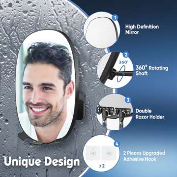 COSMIRROR Shower Mirror Fogless for Shaving with Updated Adhesive,360° Rotation,Two Razor Holders No-Drilling Fogless Mirror for Shower, Shatterproof & Waterproof Bathroom Shaving Mirror