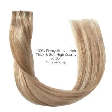 FUBILI seamless clip in hair extensions human hair Invisible PU Skin Weft Light Blonde Highlighted Golden Blonde hair extensions real hair 14 Inch 30g 5Pcs