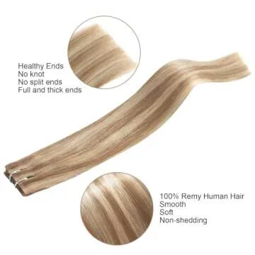 FUBILI seamless clip in hair extensions human hair Invisible PU Skin Weft Light Blonde Highlighted Golden Blonde hair extensions real hair 14 Inch 30g 5Pcs
