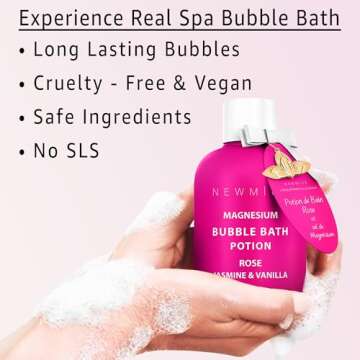 Magnesium Bubble Bath Rose Jasmine Vanilla - Luxury Long Lasting Bubble Bath for Sore Muscles - Epsom Salt Moisturizing Relaxing Stress Relief - Spa Self Care Spa Gift for Women Birthday Christmas