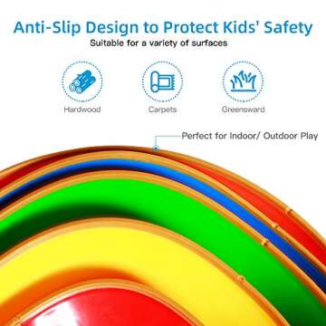 OMNISAFE Balance Stepping Stones for Kids, Non-Slip Textured Surface and Rubber Edges, Indoor & Outdoor Obstacle Course Toy, Exercise Coordination & Strength