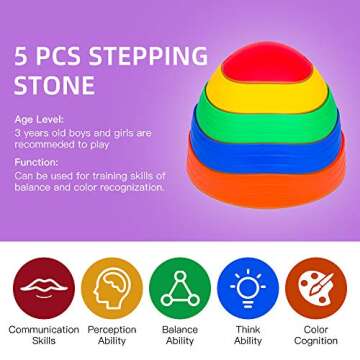 OMNISAFE Balance Stepping Stones for Kids, Non-Slip Textured Surface and Rubber Edges, Indoor & Outdoor Obstacle Course Toy, Exercise Coordination & Strength