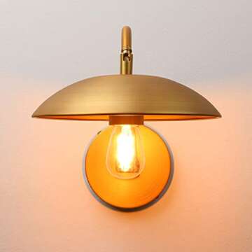 Pathson Adjustable Wall Sconce, Industrial Swing Arm Wall Lamp Hardwired with Metal Base, Retro Indoor Wall Light Fixtures Decor for Hallway Bedside Living Room (Brass)