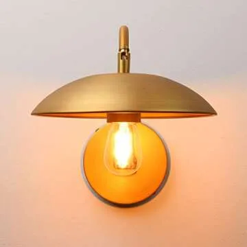 Pathson Adjustable Wall Sconce, Industrial Swing Arm Wall Lamp Hardwired with Metal Base, Retro Indoor Wall Light Fixtures Decor for Hallway Bedside Living Room (Brass)