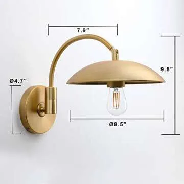 Pathson Adjustable Wall Sconce, Industrial Swing Arm Wall Lamp Hardwired with Metal Base, Retro Indoor Wall Light Fixtures Decor for Hallway Bedside Living Room (Brass)