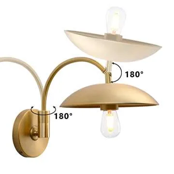 Pathson Adjustable Wall Sconce, Industrial Swing Arm Wall Lamp Hardwired with Metal Base, Retro Indoor Wall Light Fixtures Decor for Hallway Bedside Living Room (Brass)