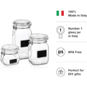 Bormiolio Rocco Clear Jar with Chalkboard, 17.5 Oz