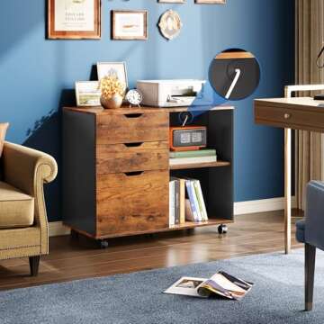 DEVAISE 3-Drawer Wood File Cabinet, Mobile Lateral Filing Cabinet, Printer Stand with Open Storage S...