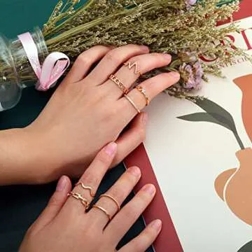 Honsny 8PCS Gold Plated Stacking Rings for Women