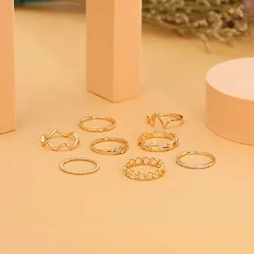Honsny 8PCS Gold Plated Stacking Rings for Women